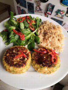 Halloumi, courgette and herb cakes