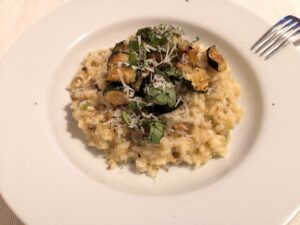 Aubergine and courgette risotto